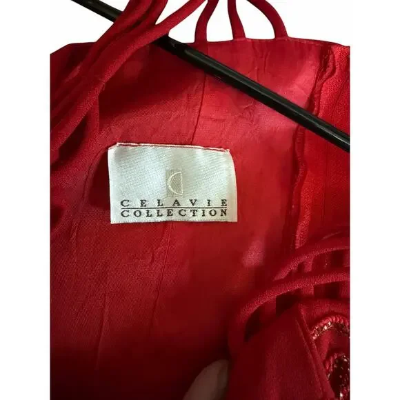 Celavie Collection Red Gown with Sequin Embellishment - Picture 3 of 16